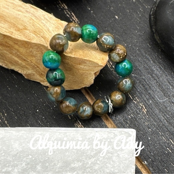 Green turquoise aquamarine beaded handmade ring band for stacking/bohemian - Picture 1 of 7